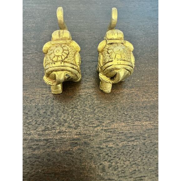 Vintage Brass Elephants Two Handcrafted Lucky Pachyderms Trunk Up Alabama - Picture 9 of 10
